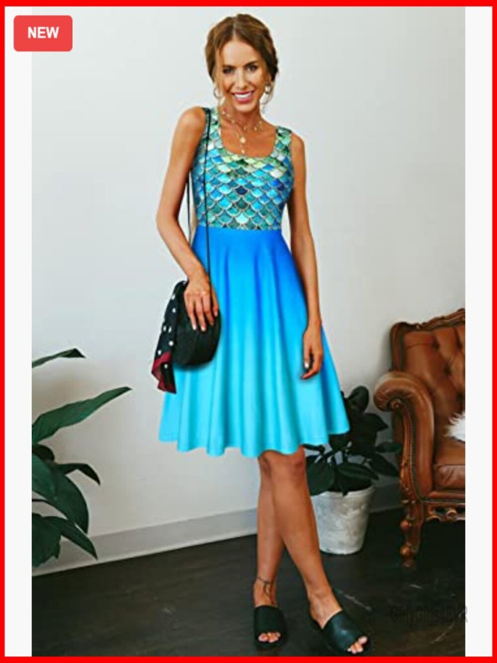 Sleeveless Scoop Neck Flared A-Line Midi Sundress Summer Beach - Picture 3 of 7